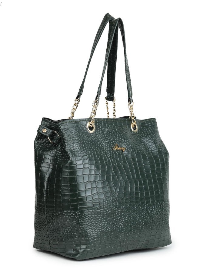 GLOSSY women handbag/shoulder bag/sling bag/non-detachable strap/spacious double compartments (Green) - Image 2